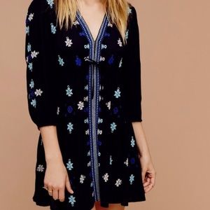 Free People Black Floral Embroidered Dress size S